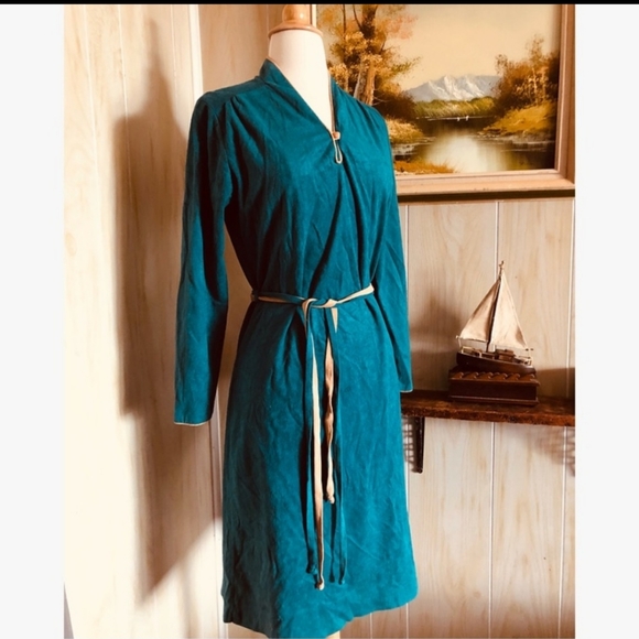 Vintage 1970s Turquoise Terry Cloth Dress - Picture 1 of 5